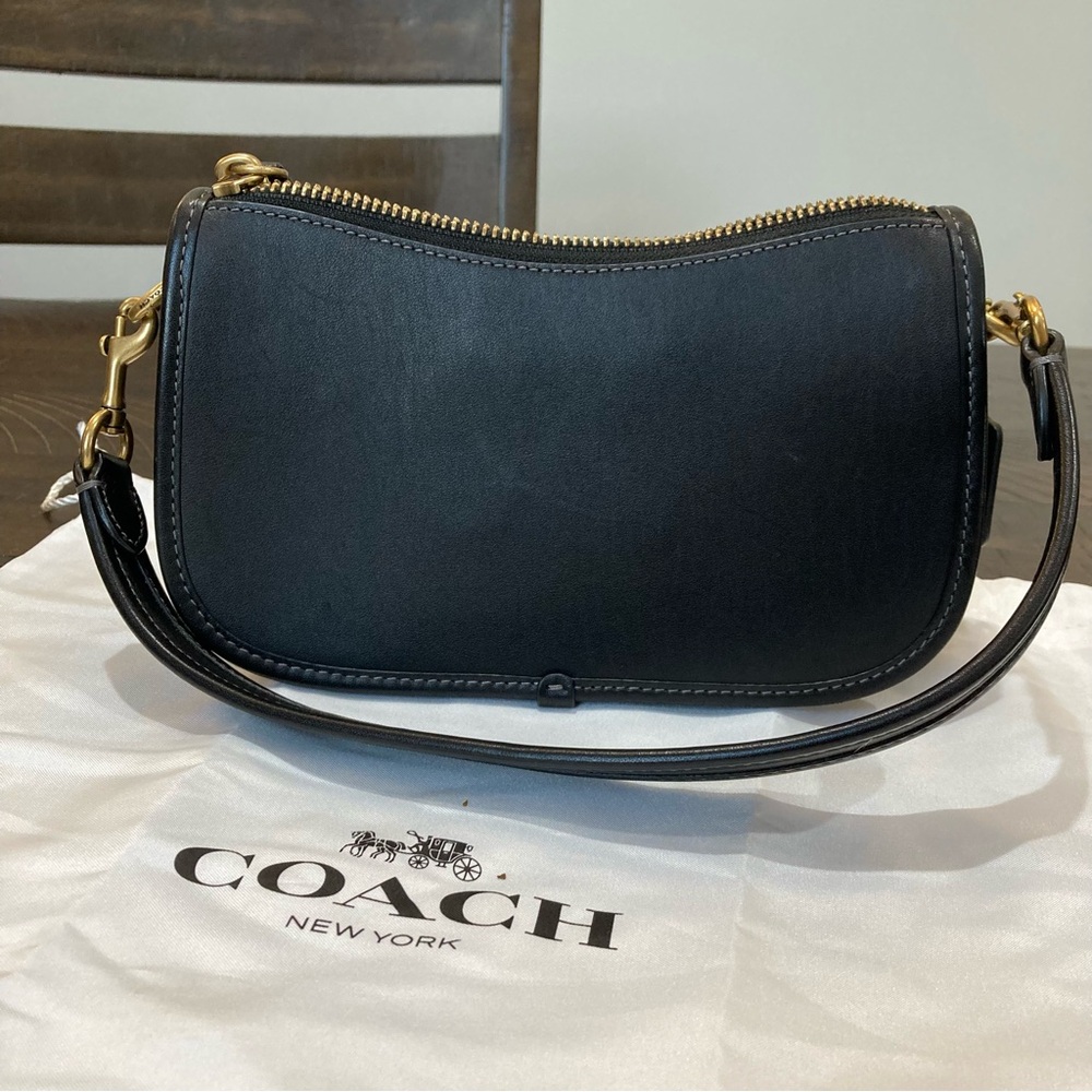 Coach Mini Black Genuine Leather Swinger Bag